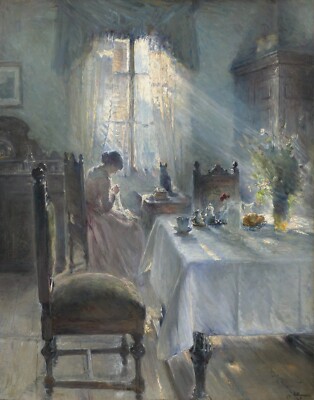 Bertha Wegmann Woman Sewing In An Interior Canvas Print 16 x 20