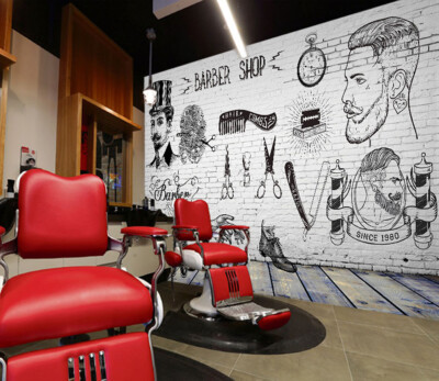 3D Sketch G61 Barber Shop Wallpaper Wall Murals Removable Self-adhesive Honey