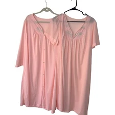 Heiress Nylon Robe Nightgown Set Womens Vintage Size Large Embroidered Two Piece