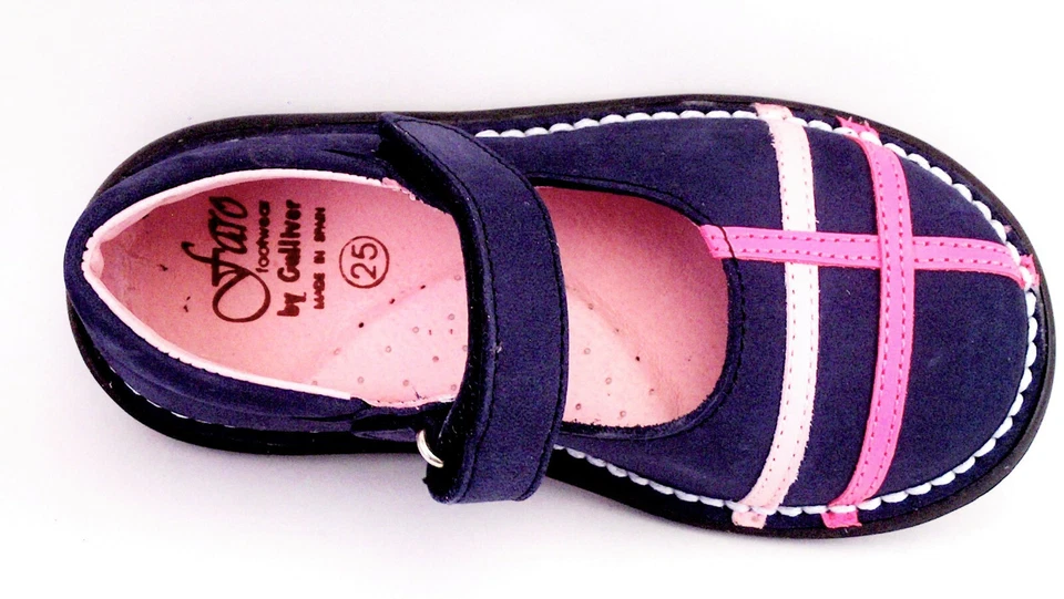 DE OSU/FARO -European -Girls Navy Pink Leather Dress School Shoes -Spain -Sz 7-8 - Image 3 of 4
