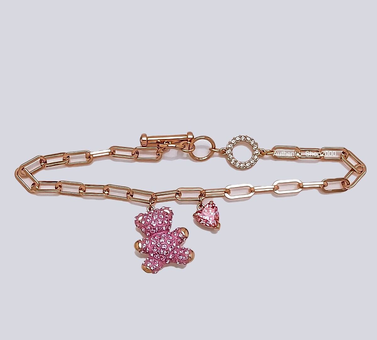 New 100% SWAROVSKI Pink Crystal Teddy Bear Rose Gold Chain New 100% SWAROVSKI Pink Crystal Teddy Bear Rose Gold Chain