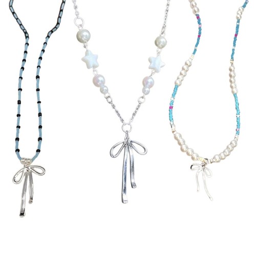 Exquisite Beaded Necklace Stylish Bowknot Pendant Neck Chain Neck