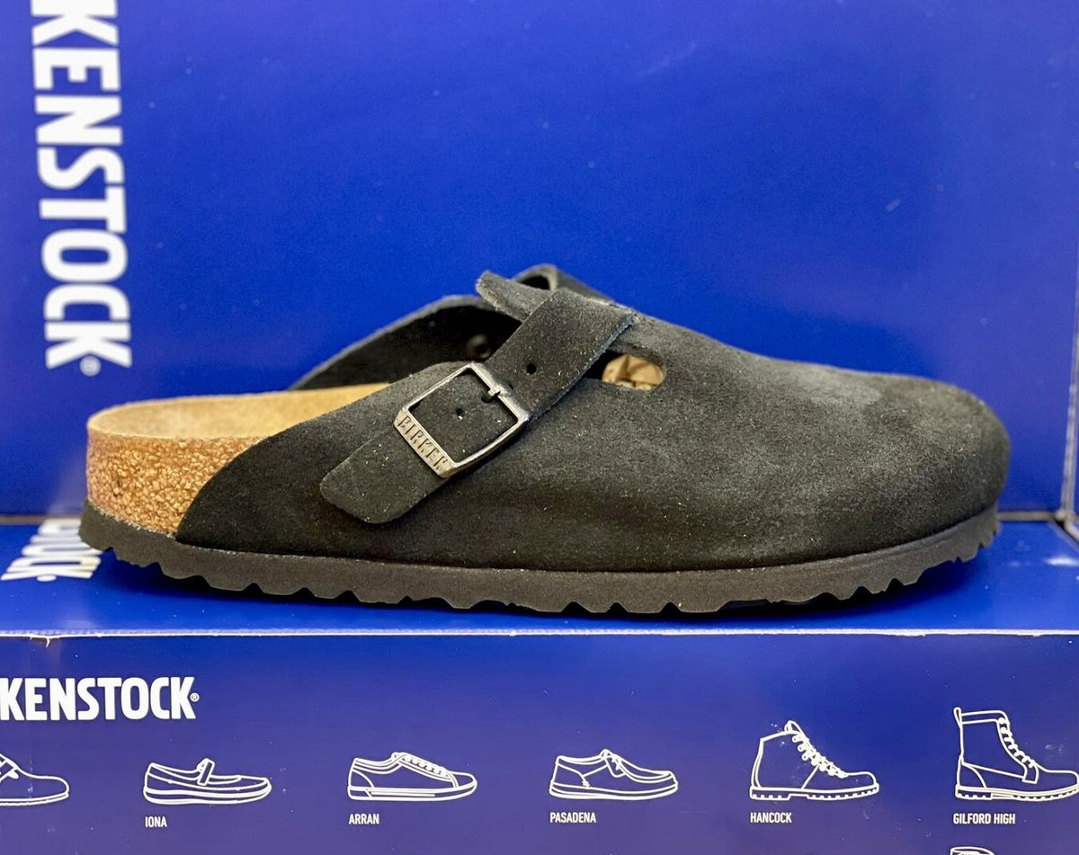 Birkenstock Boston Soft Footbed Suede Leather Black Women's