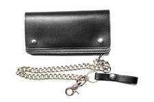Premium Leather Trucker Wallet with 18 Inch Chain - Black