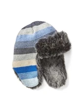 Baby Gap Blue Stripe Faux Fur Lined Trapper Hat S/M 2-3 Years $30 NWT