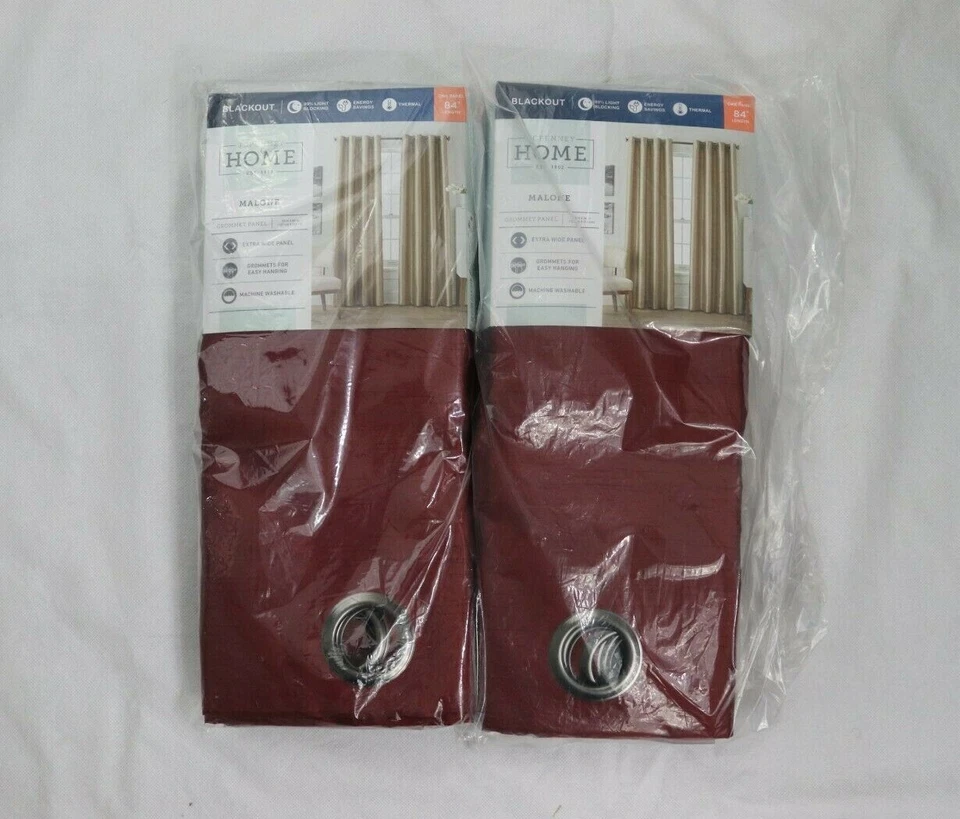 2 JCP Malone Silk Like Grommet Curtain Panel 50X84 Maroon Dark Red Blackout Line - Image 3 of 4
