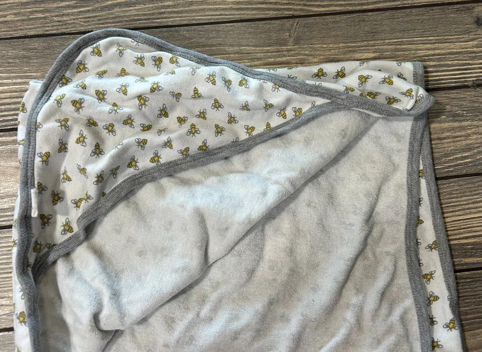 Burt’s Bees White Gray Lined Bee Hooded Towel  - Image 2 of 3