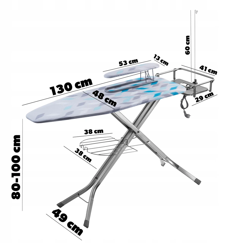 KADAX Bügelbrett mit Steckdose, 130x48cm Dampfbügelbrett Blau - Bild 2 von 4