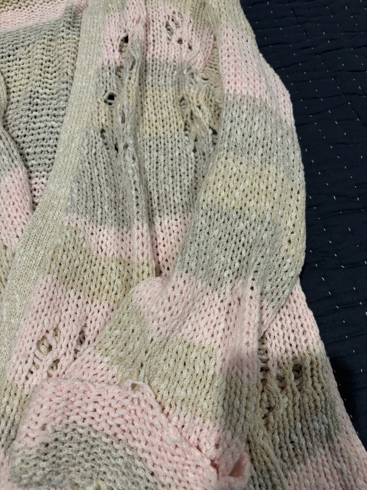 Cárdigan suéter tejido frontal abierto a rayas Wildfox para mujer rosa/beige talla S Foto 3 de 4