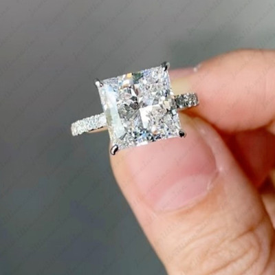 3,89 kt Princess Cut Moissanit Solitär Verlobungsring 14 K Weißgold vergoldet