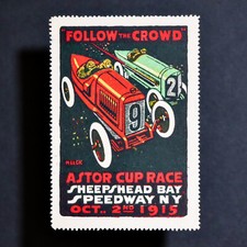 Poster Stamp * USA * 1915 Astor Cup Automobile Race New York Artist Peter Helck
