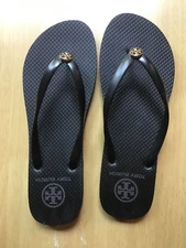 NWOB TORY BURCH MONOGRAM FLIP FLOPS (SIZE 8) rubber thong sandals Solid Black