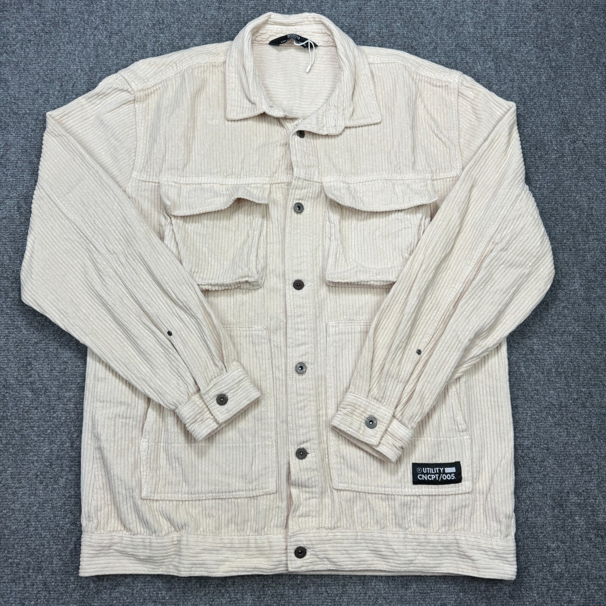 Bershka Shirt Mens Large Cream Corduroy Cotton Shacket Overshirt