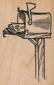 Post Box With Mail 2 x 3'' Rubber Stamp, Post Card Stamp, Media Mail