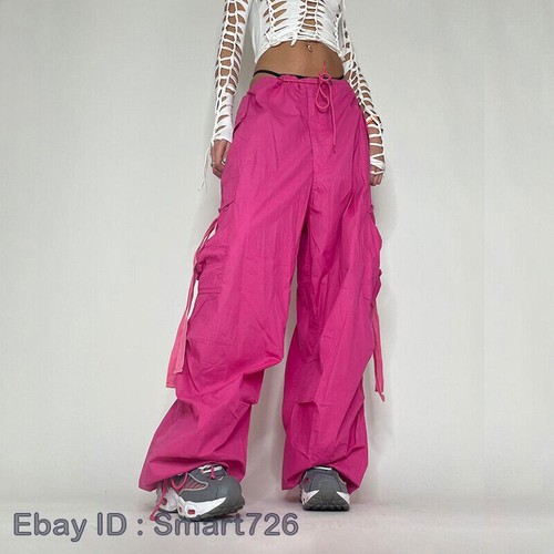 Women Girls Harajuku Big Pocket Pink Cargo Pants Wide Leg Pants Trousers - Picture 18 of 23