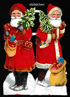 # GLANZBILDER #  alter Bogen mit 2 Weihnachtsmännern (L&B oder Z&M ?)  um 1920