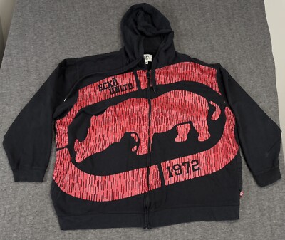 VTG Ecko Unltd Hoodie Mens 4XB Black 1972 Y2K Pullover Rhino Graphic Grunge
