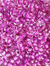 SIZE 8/0 CRYSTAL PINK LINED 28 Grams LOOSE GLASS SEED BEADS LOT