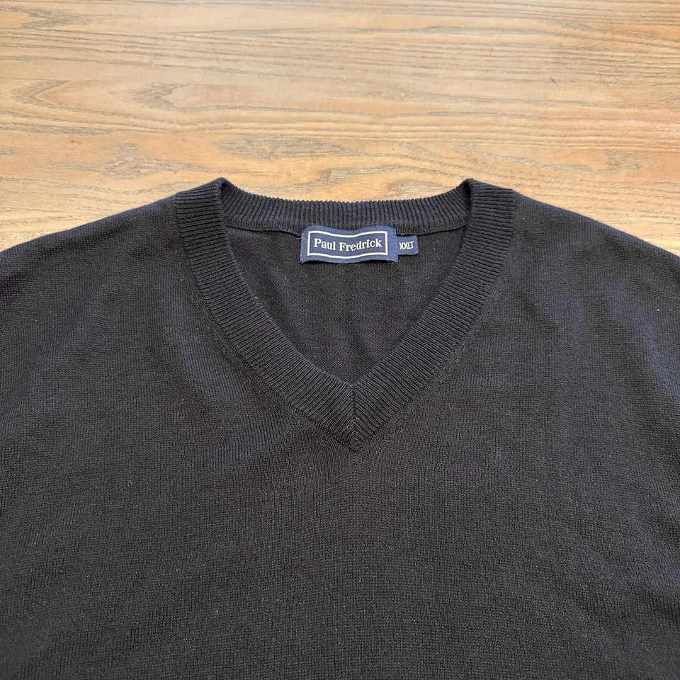 Chaleco Suéter Paul Fredrick Negro Cuello en V Para Hombres 2XLT TALL Mezcla Seda Cachemira Foto 2 de 4