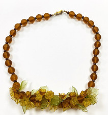 vintage glass beads necklace brown green leaves genuine old interesting des.