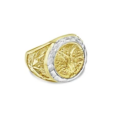 14K Two Tone Gold Mexican Centenario 50 Peso Coin Ring Mens Band Signet