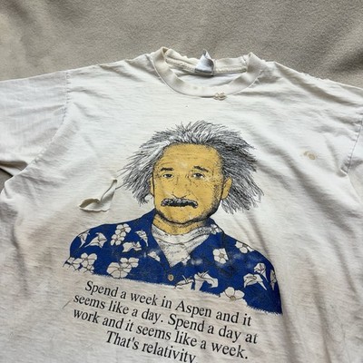 Vintage Albert Einstein Theory Of Relativity Quote Tee Shirt XL Aspen Thrashed