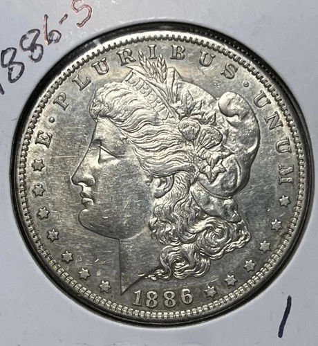 1886-S MORGAN SILVER DOLLAR, AU DETAILS