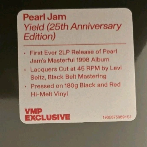 Pearl Jam Yield 45 RPM VMP 25th Anniversary 180Gm Red & Black Color 2LP SEALED - Image 3 of 4