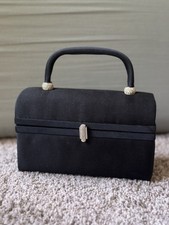 Excellent Vintage Saks Fifth Avenue Mid-Century Black Satin Rhinestone Box Bag