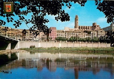 Lleida Vista parcial Riu Segre i la Seu al fona