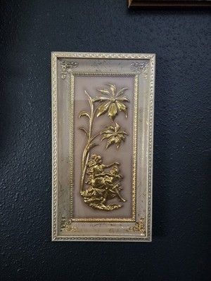 Vintage Intercraft Regal Metalcraft Wall Plaque ''Four Seasons'' Pink 1960s 8x15