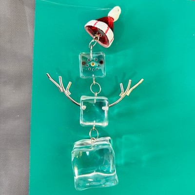 Ice Cube Snowman Christmas Ornament Clear Acrylic 3 Cubes Winter Hat