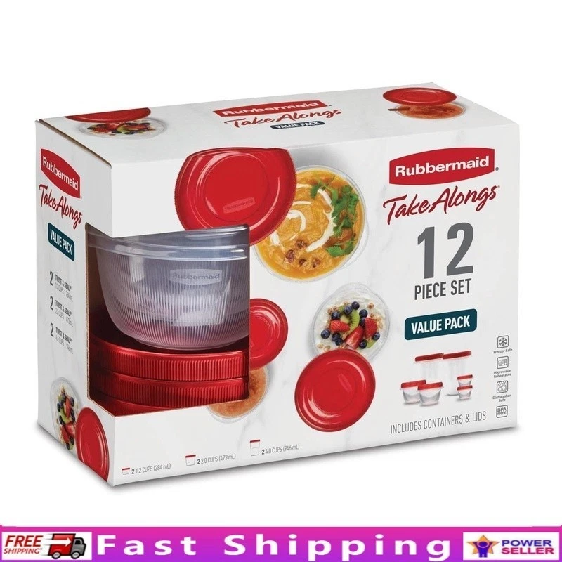 Durable Food Storage Containers 12 Piece Set Microwave Dishwasher Safe Stackable