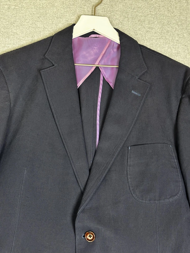 Blazer Ibiza Para Hombre 44R Azul Marino Seda Lino Sin Estructura Parche Bolsillos Muesca Solapa Foto 4 de 4