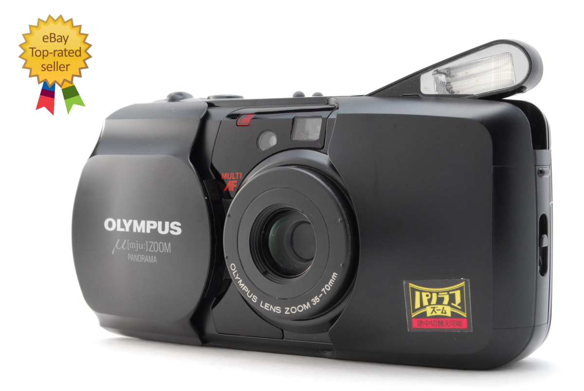 Near MINT] Olympus μ mju Zoom Panorama Black 35mm Film Camera From