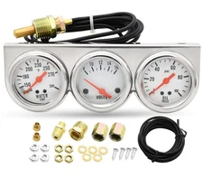 2" 52mm Triple Gauge Kit — Voltmeter, Water Temperature & Oil Pressure Gau