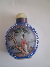 Tabatière ancienne Chine snuff bottle verre émaillé peint décors personnages