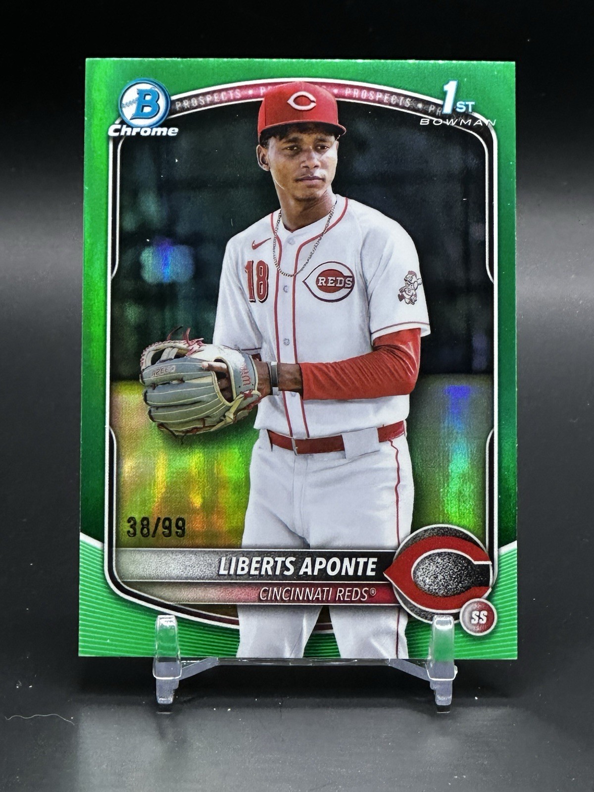 2025 Bowman Chrome Liberts Aponte 1st Prospect True Green Refractor /99 Reds