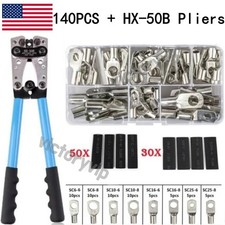 140PCS Copper Wire Ring Terminal Lug Bare SC Battery Welding Crimp Connector Set