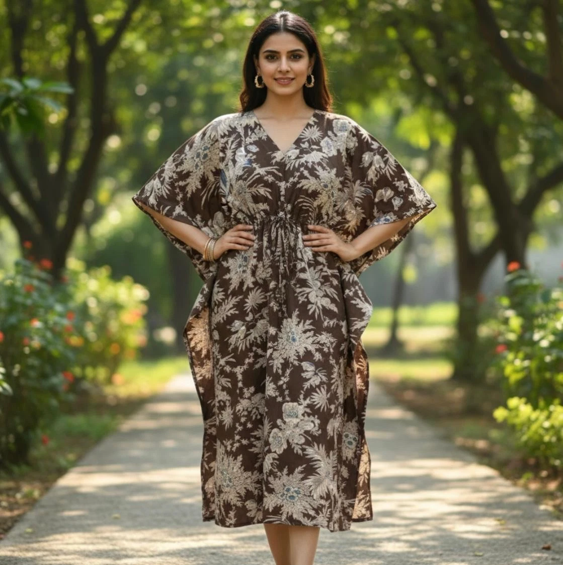 Ethnic Hand Block Print Kaftan Dress | Casual Cotton Lounge Wear