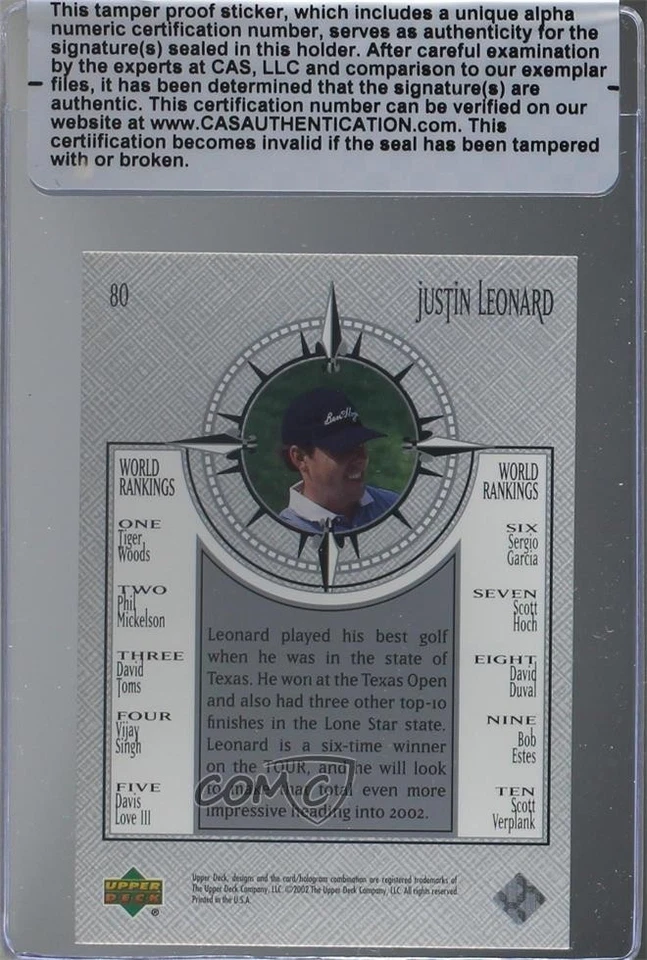 CAS Certified 2002 Upper Deck New World Order Silver Justin Leonard #80 Sealed - Image 2 of 2