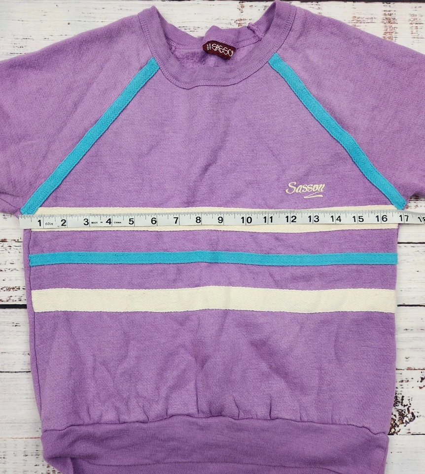 Sudadera Sasson Vintage Años 80 Pastel Rayas • Púrpura/Verde azulado • Talla X-Pequeña Foto 4 de 4