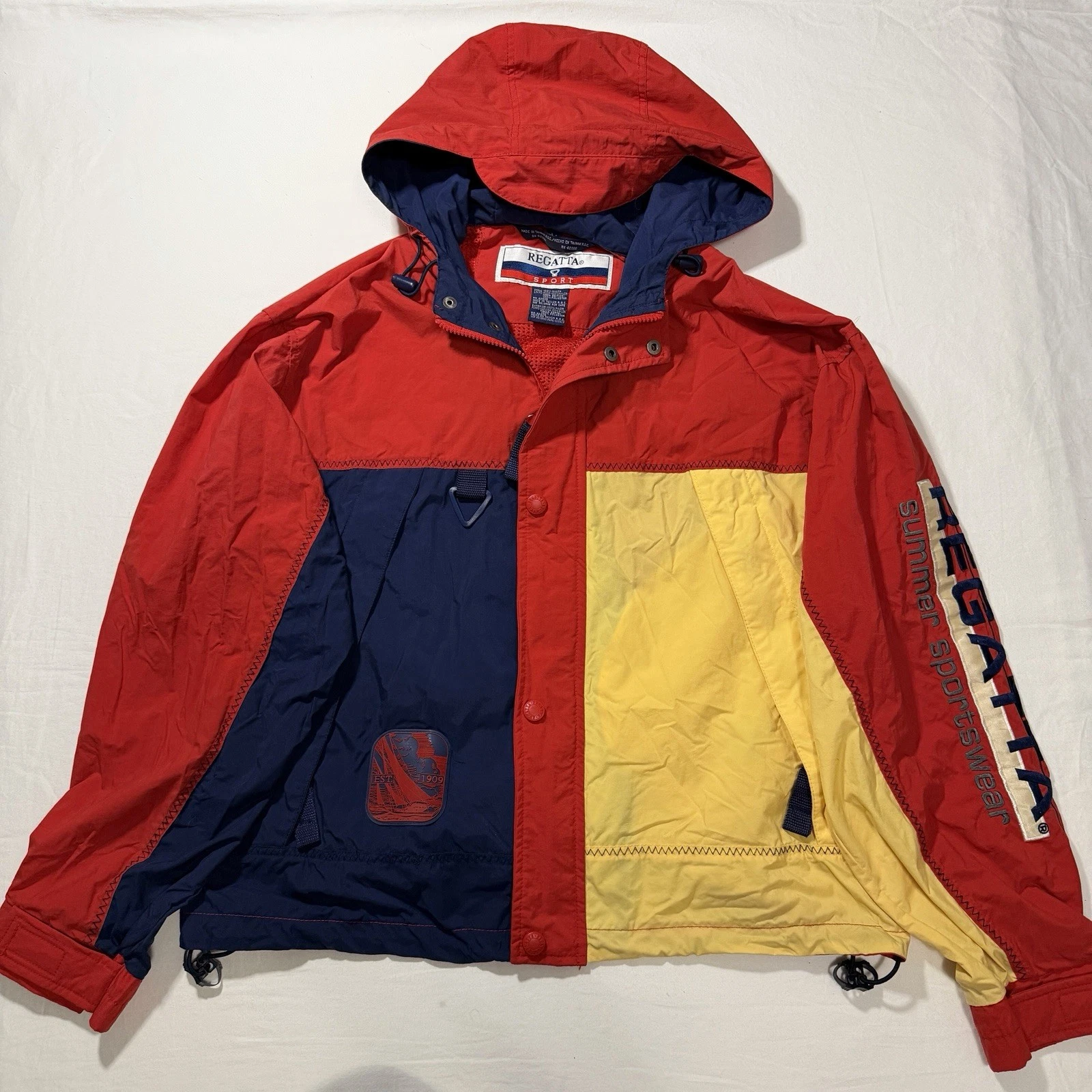 Regatta Colorblock Windbreaker Hooded Jacket Red Navy Yellow Men’s