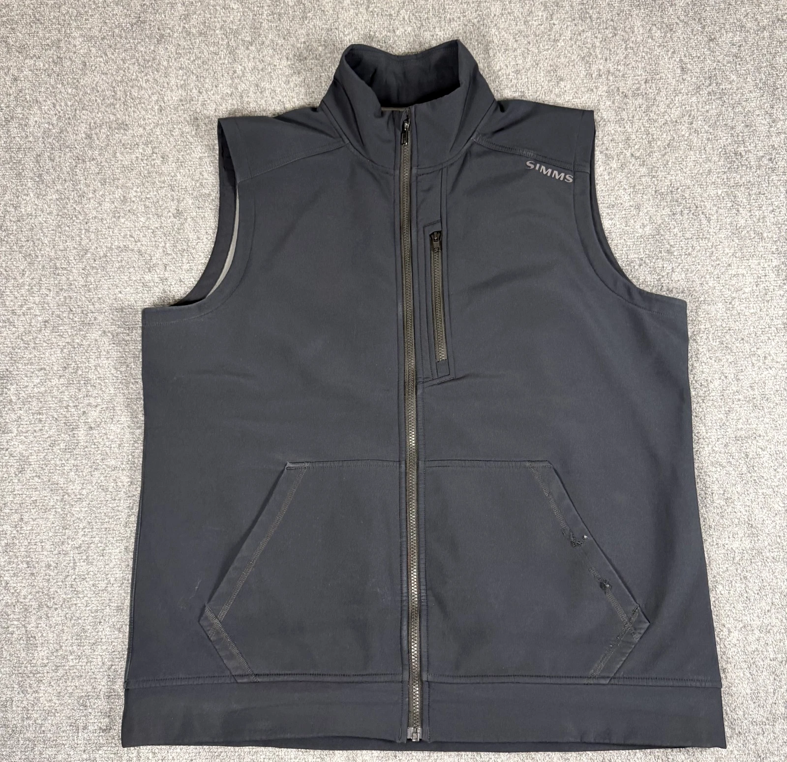 Simms Men’s Black Softshell Fishing Vest XL Windproof Water Resistant Outdoor
