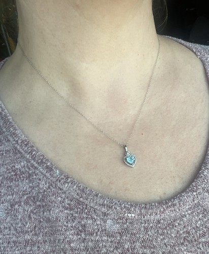 Vtg 925 Silver HEART Blue Topaz Cz Chain Necklace +  Earrings Set - Picture 13 of 13
