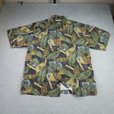 Tommy Bahama Shirt Mens Large Green Cigar Print Silk Hawaiian Button Up