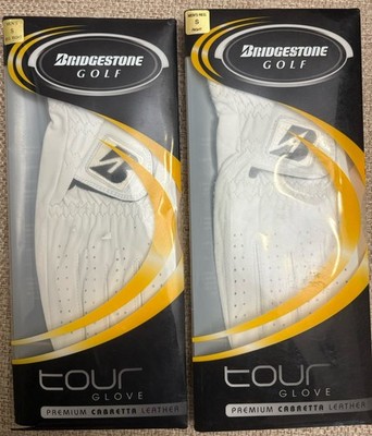 2x Bridgestone Golf Tour Glove Premium Cabretta White Leather Mens Small Reg RH