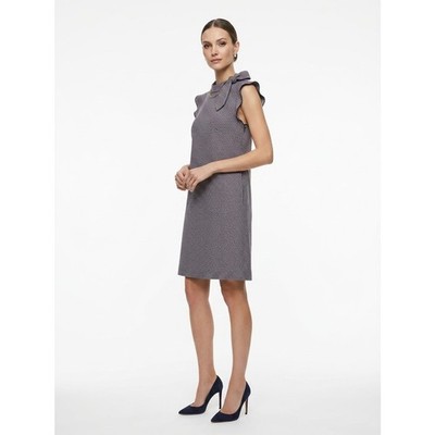 MAX&Co. Women's Multi Tweed Houndstooth High Neck Tie Collar Shift Dress Size 10