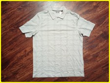 Tasso Elba Polo Shirt Men's 100 Cotton Light Grey Striped Short Sleeve - Medium