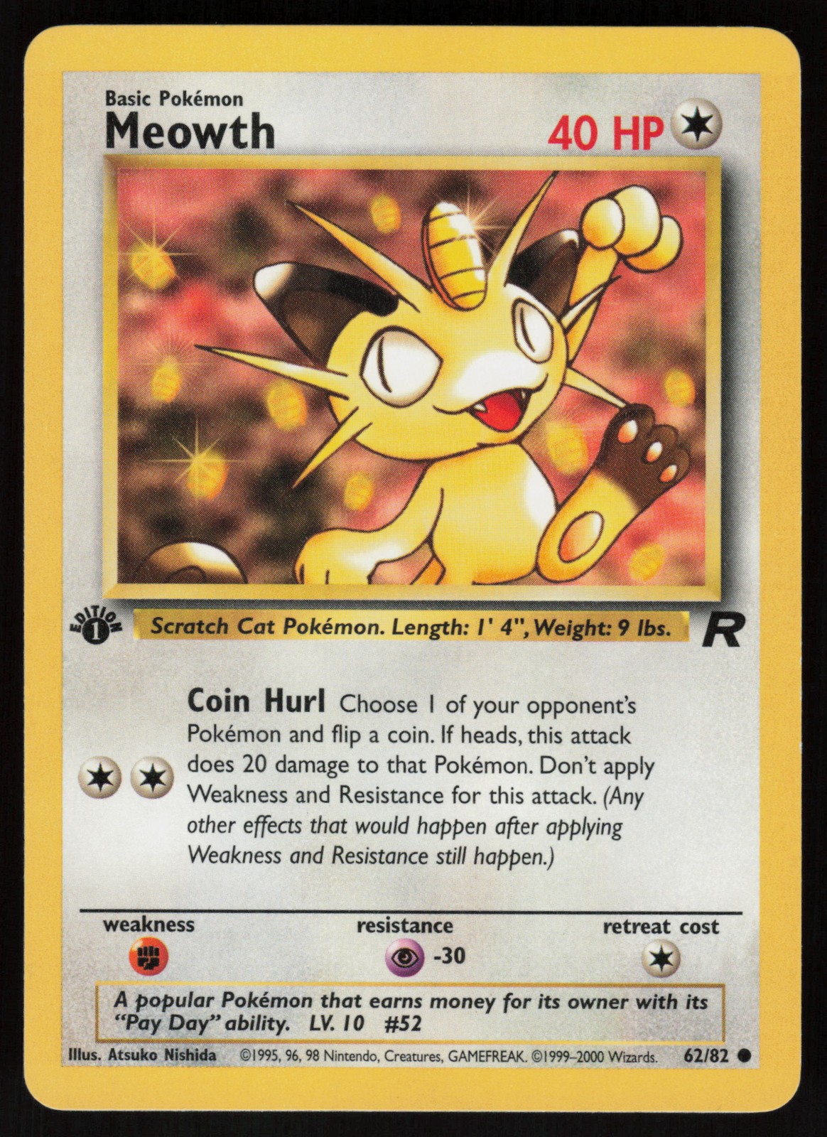 Pokemon Meowth Common 1st Edition Team Rocket 62/82 NM